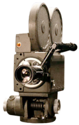 Front view of vintage movie camera